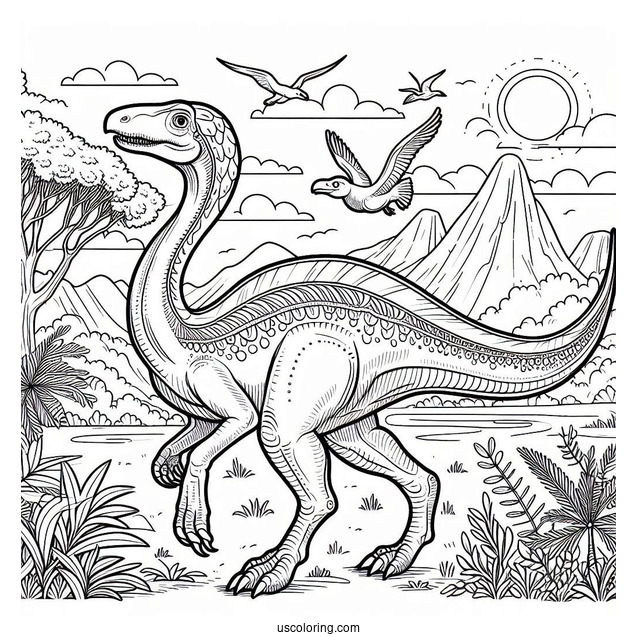 Compsognathus Dinosaur Coloring Sheet For Kids