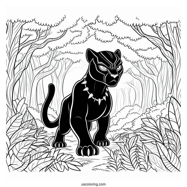Black Panther In The Forest Coloring In