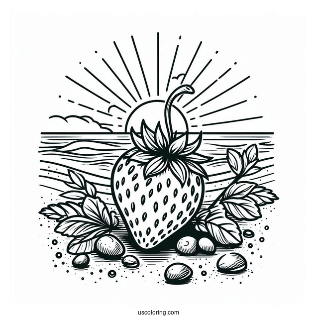 Juicy Strawberry On Beach Coloring Page