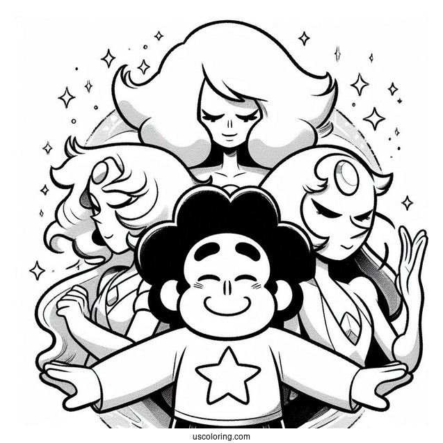 Easy Steven Universe Coloring Page Of Garnet, Amethyst, And Pearl For Kids