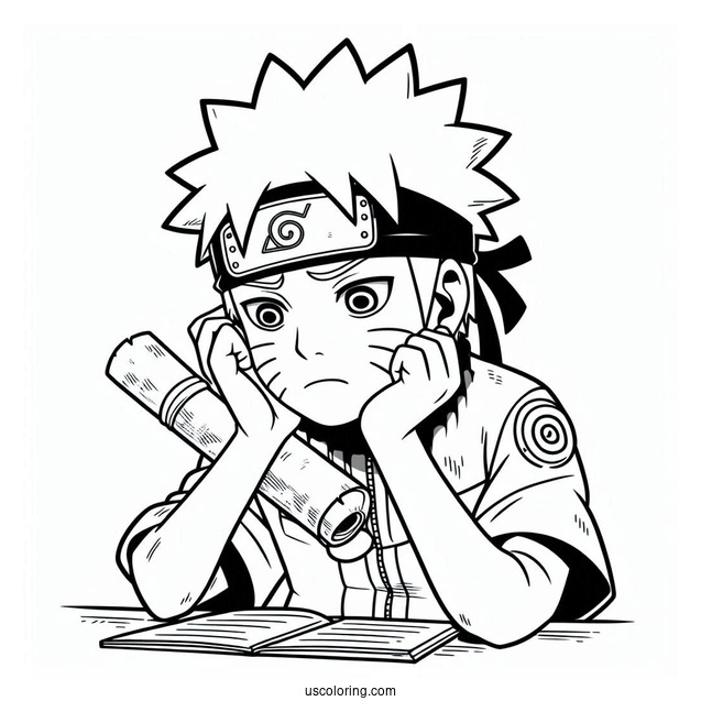 Tired Naruto Coloring Page Reading A Scroll For Adults