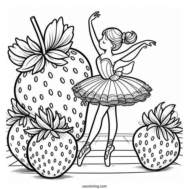Strawberry Coloring Page Ballerina On Stage For Kids