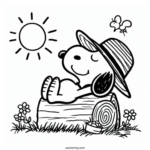 Snoopy Relaxing In The Sun To Color