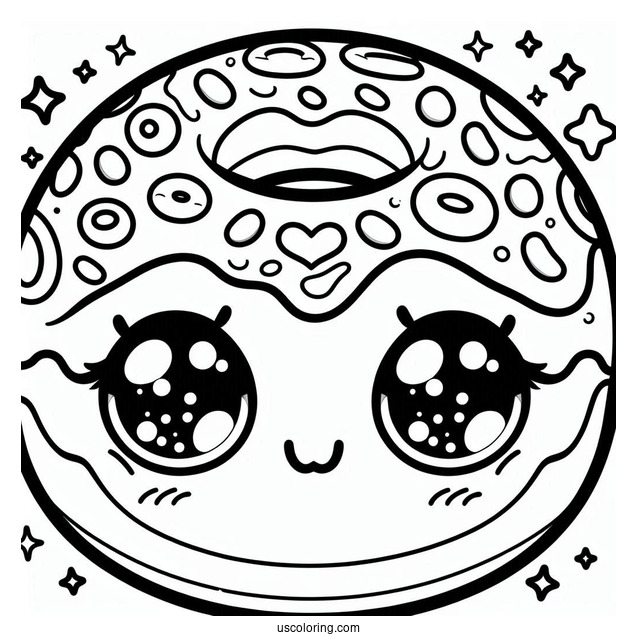 Cartoon Donut Coloring Page With Pretty Eyes For Kids