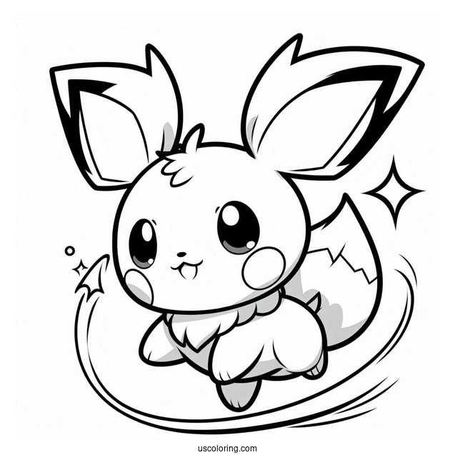 Simple Pichu Coloring Page Riding Eevee
