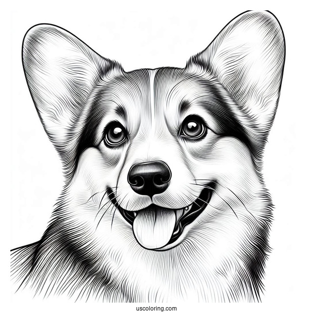 Close Up Of Realistic Corgi Coloring Page