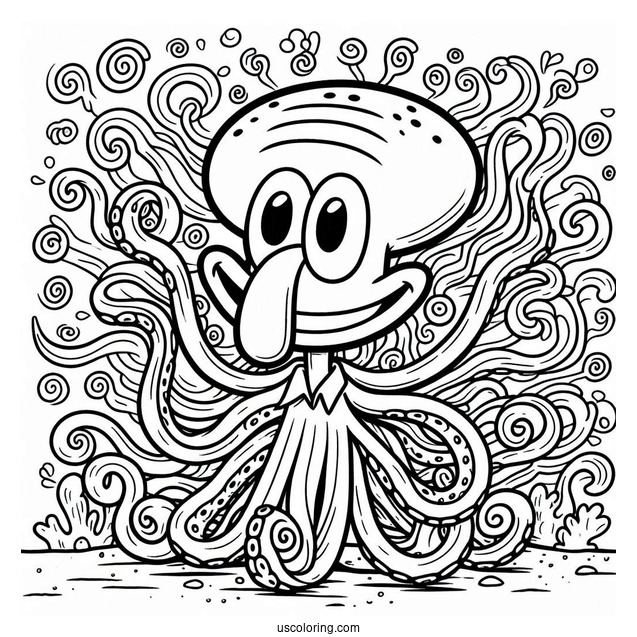 Squidward Coloring Page With Tentacles