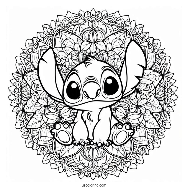Lilo & Stitch Coloring Page Of Intricate Stitch Mandala