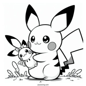 Pichu Coloring Page Holding Mimikyu s Tail