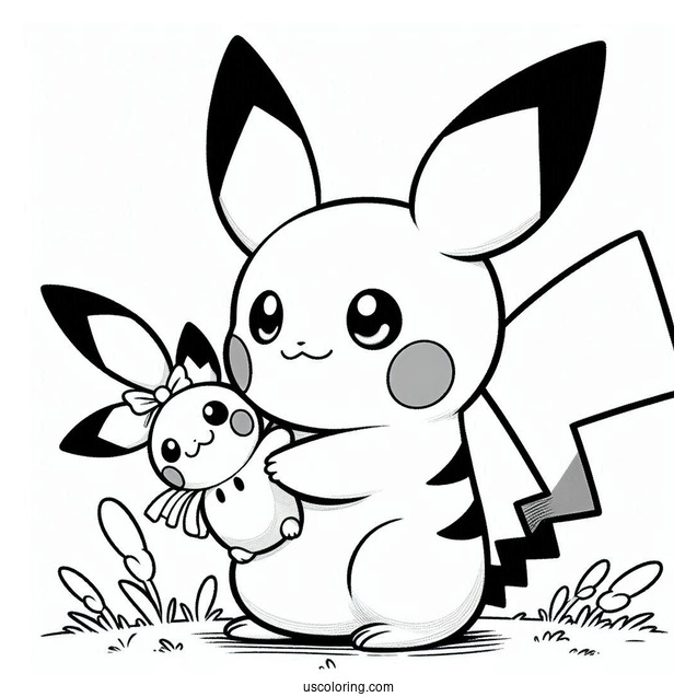 Pichu Coloring Page Holding Mimikyu s Tail