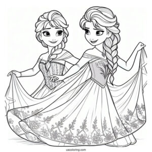 Elsa And Anna Young Coloring Page