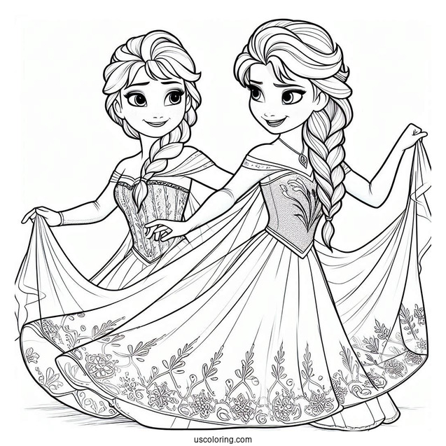 Elsa And Anna Young Coloring Page