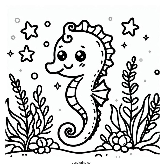 Kawaii Seahorse Coloring Page
