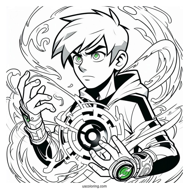 Ben 10 Coloring Page Of Teenage Ben With Omnitrix