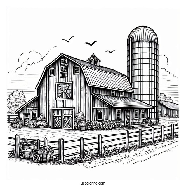 Detailed Farm Barn With Silo