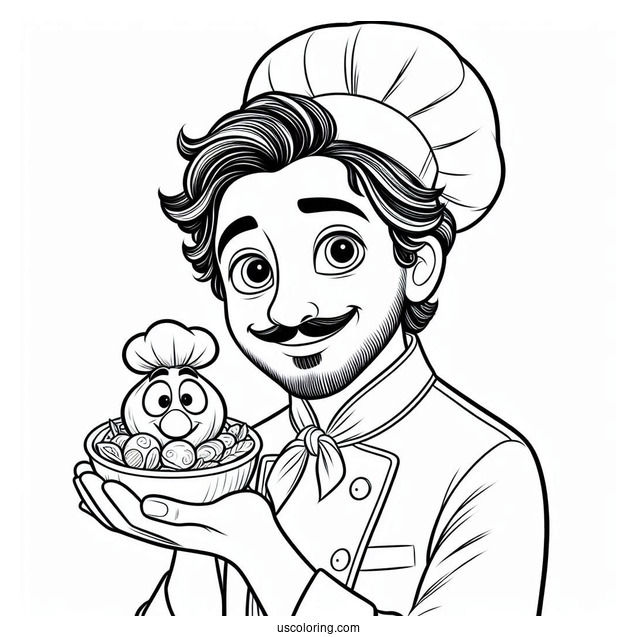 Chef Alfredo Holding Chef Ratatouille Coloring Page In His Hand