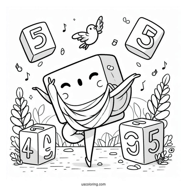 Numberblocks Coloring Page 5 Dancing