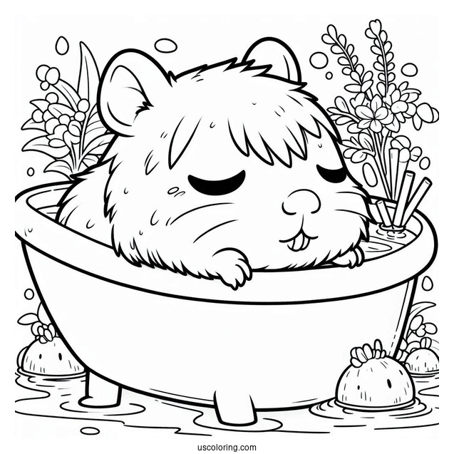 Chibi Capybara Coloring Page Sleeping On The Bath