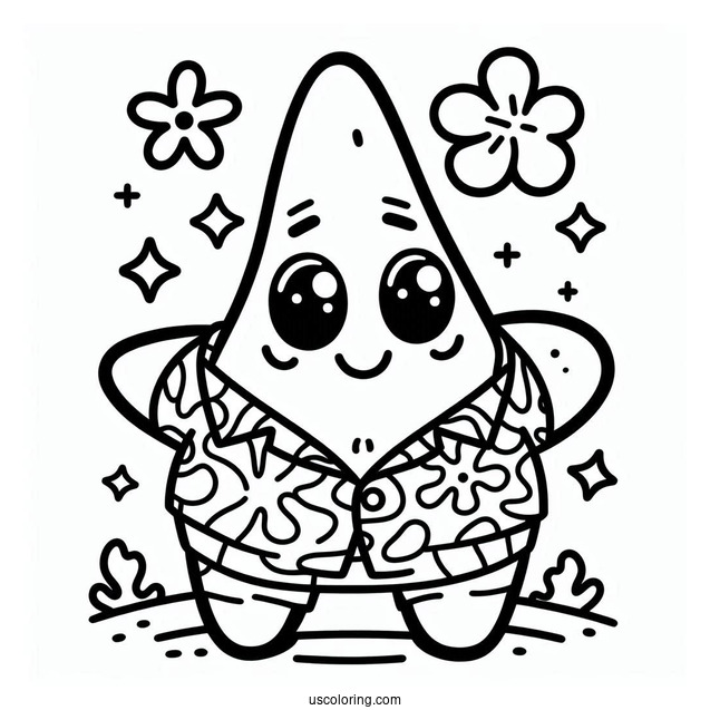 Cute Patrick Star Coloring Page In Hawaiian Shirt For Kids