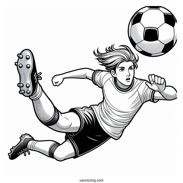 Soccer Player Doing a Header To Color