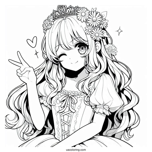 Anime Princess Daisy Coloring Page Making Peace Sign