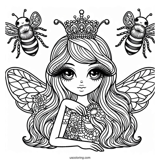 Fabulous Queen Bee Coloring Page With Long Lashes