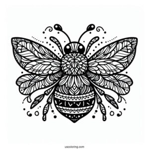 Complex Bumblebee In Nature Pattern Coloring Page
