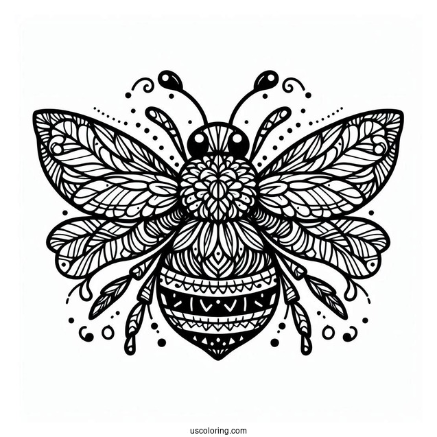 Complex Bumblebee In Nature Pattern Coloring Page