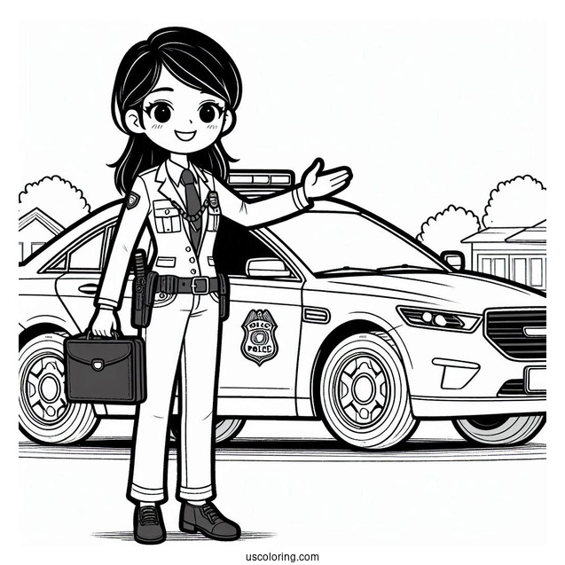 Office Standing Outside Police Car Coloring Page Speaking To Children