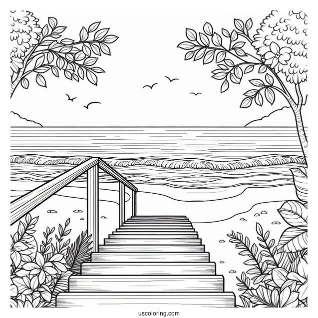 Stairs Leading To The Beach Coloring Page