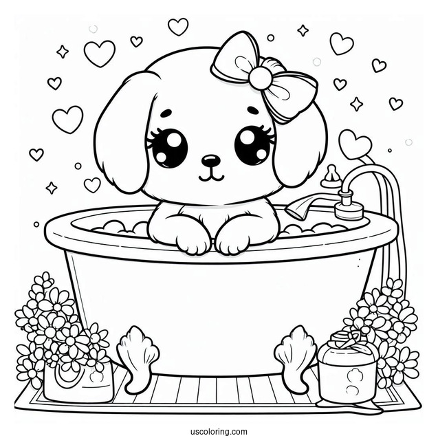 Puppy Sitting In A Bathtub By The Window Coloring Sheet