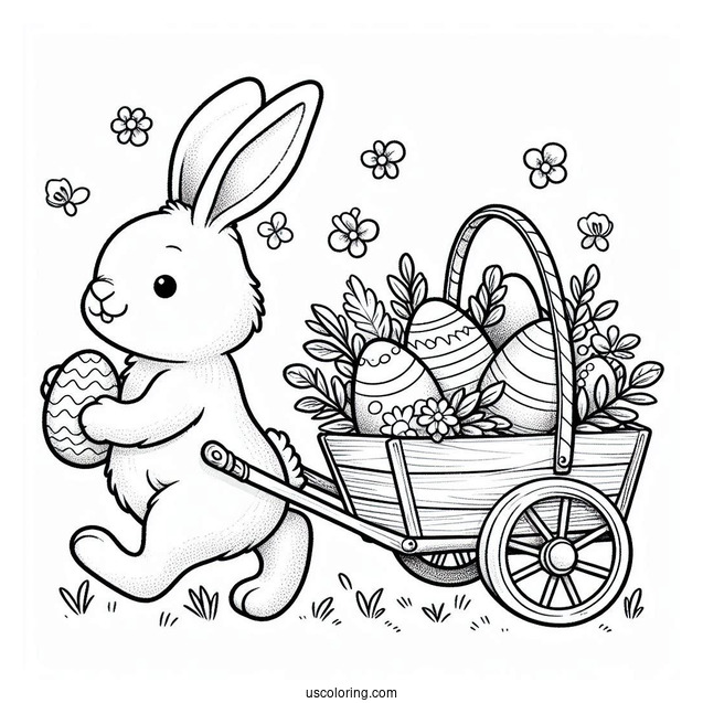 Easter Bunny Coloring Page Pulling A Cart Of Easter Eggs