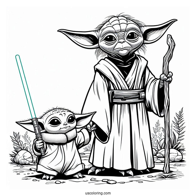 Detailed Coloring Sheet Of Din Djarin And Baby Yoda