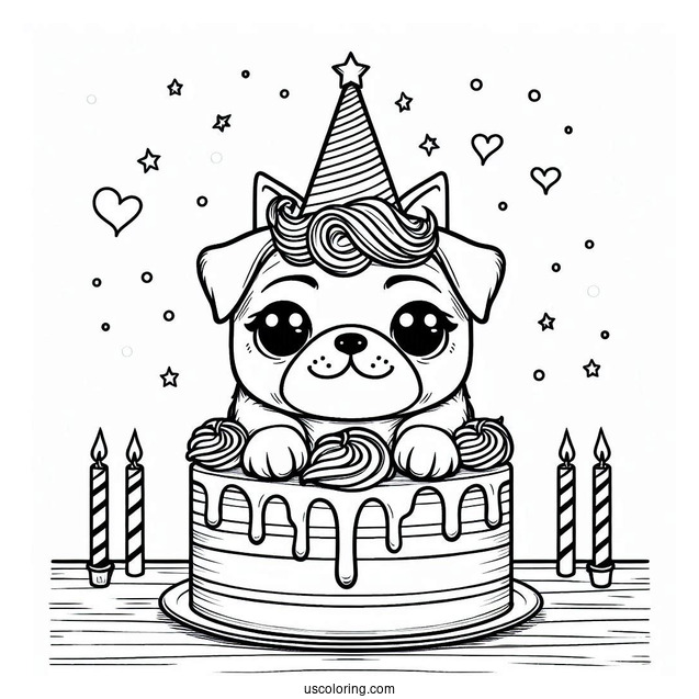 Unicorn Pug Themed Birthday Cake To Color