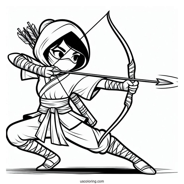 Ninja Shooting An Arrow Coloring Sheet For Kids
