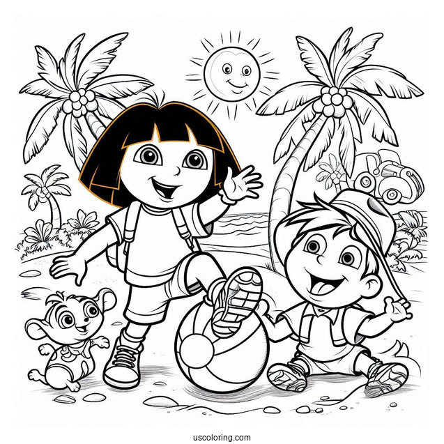 Diego, Boots And Dora Playing With Ball During Summer