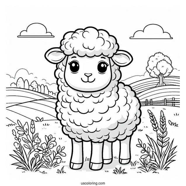Sheep Standing In A Field Coloring Page