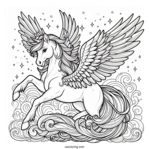 Pegasus Coloring Page Spreading His Wings