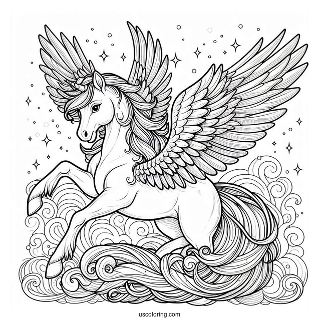 Pegasus Coloring Page Spreading His Wings