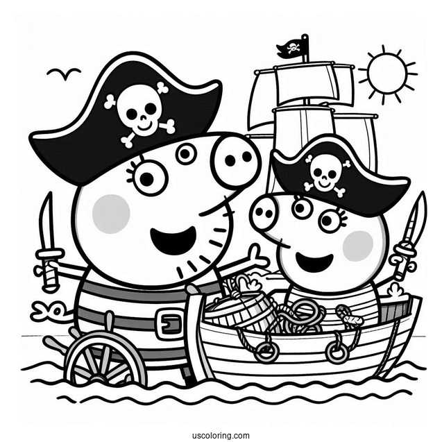 Peppa Pig Playing Pirates With Friend Coloring Page