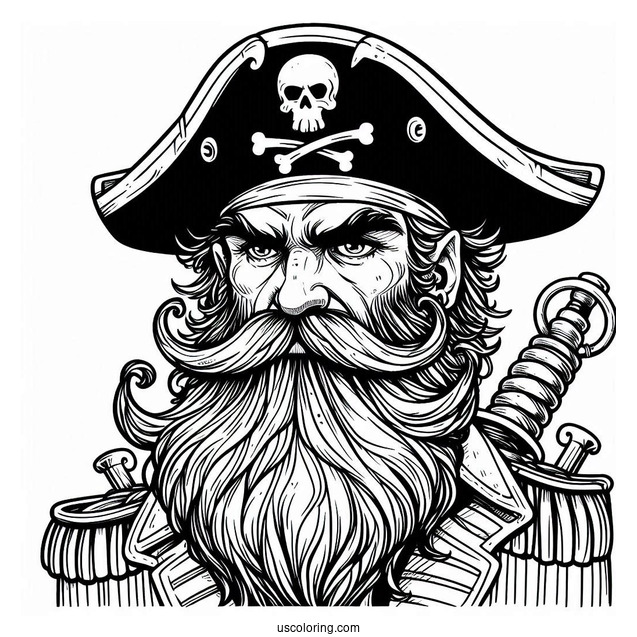 Serious Pirate Coloring Page With Long Beard And Mustache