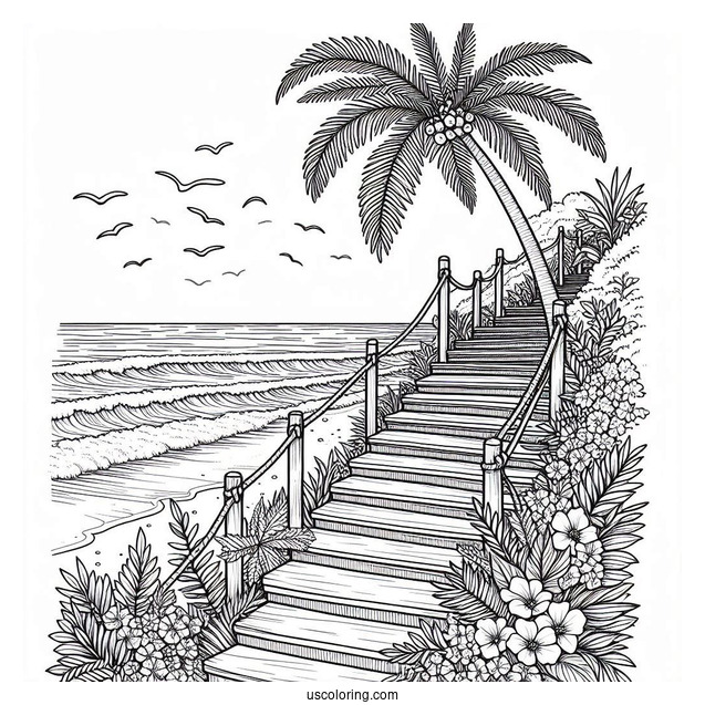 Stairs Leading To The Beach Coloring Page