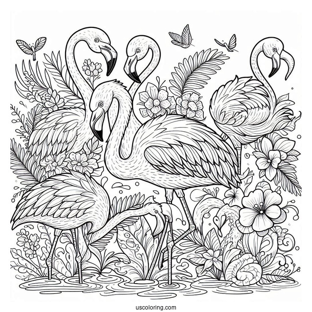 A Flamboyance Of Flamingos Coloring Page