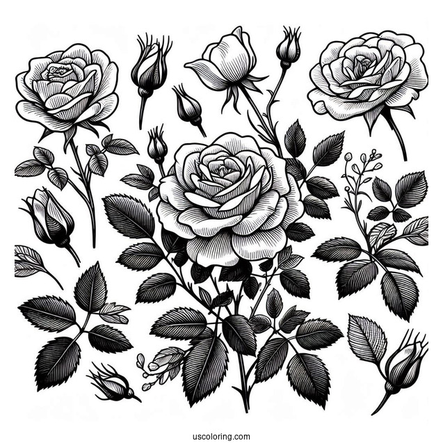 Assorted Wild Roses To Color