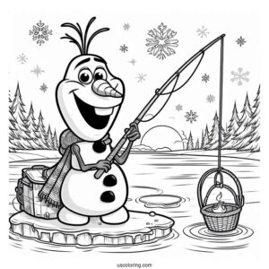 Olaf Fishing On Ice Lake To Color