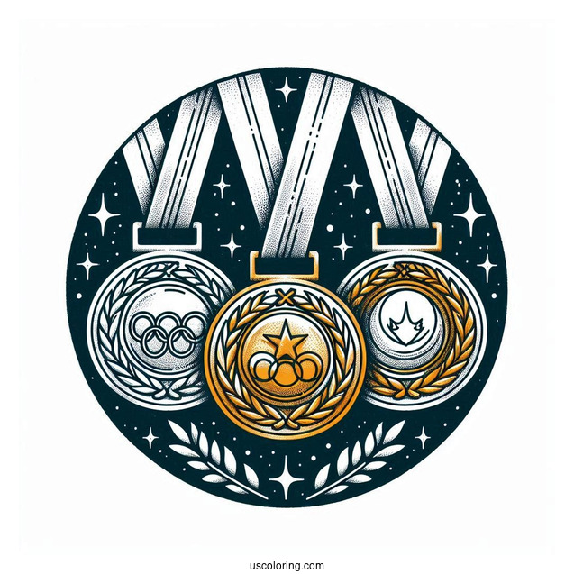 Gold, Silver, And Bronze Olympics Coloring Page Of Medals