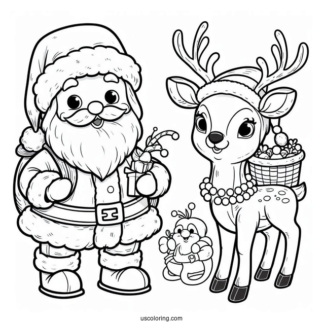 Coloring Sheet Of Santa And Rudolph