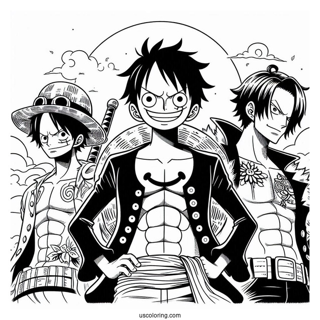 One Piece Coloring Page Of Luffy, Zoro, Sanji, Usopp, And Nami For Kids