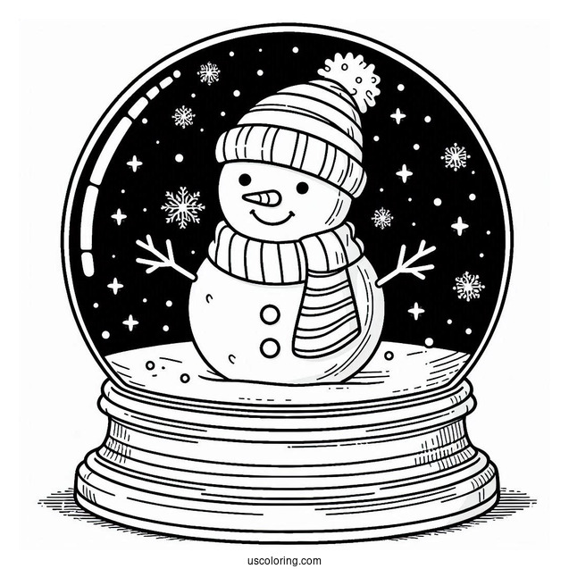 Snowman Shaped Snow Globe Coloring Page
