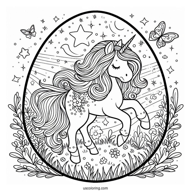 Magical Unicorn Easter Egg Coloring Page For Kids